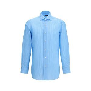 Finamore Blue Cotton Pattern Men's Shirt